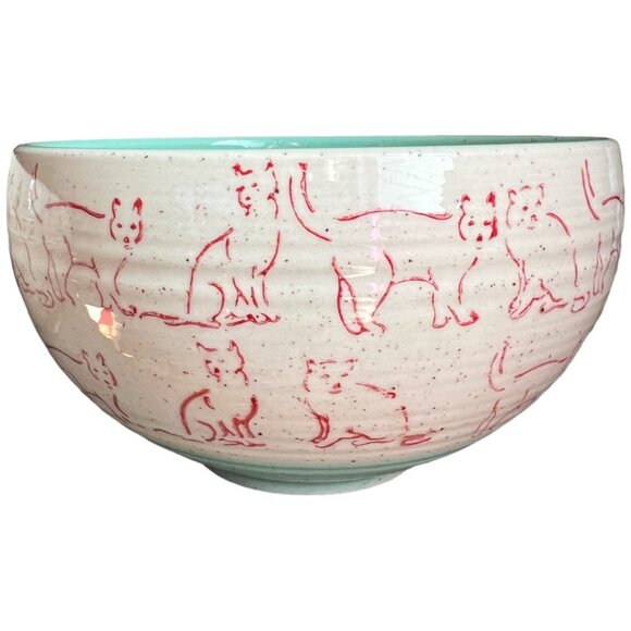 Set: 2 Home Essentials PET Speckled Ceramic Cat Bowls Pink & Aqua 5" x 3" - Picture 7 of 13